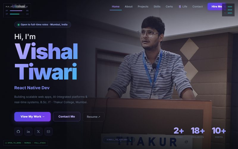 Vishal's Developer Portfolio Site live preview